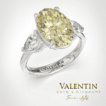 4766 fancy yellow oval and 2 pear diamond ring